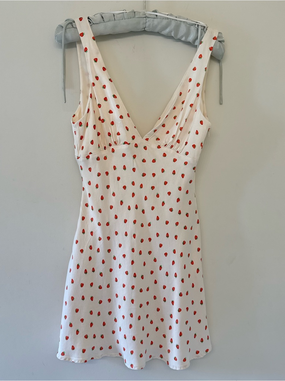 Zara White Slip Dress with Red Strawberry Print